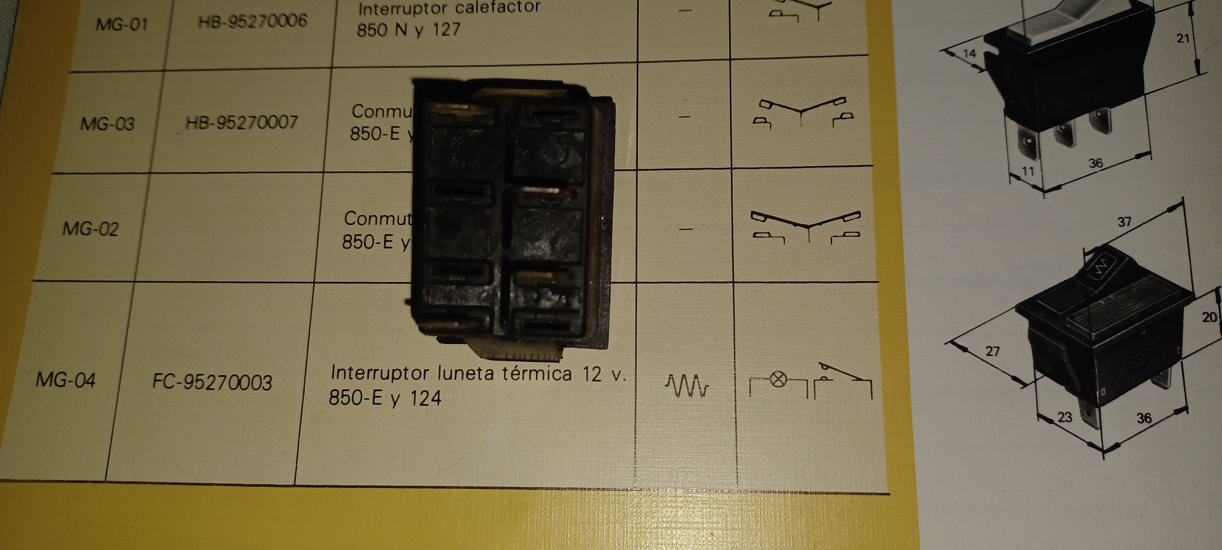 *INTERRUPTOR LUNETA TERMICA SEAT 124 Y 850 MG-04 MAI